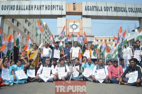 â€˜Blanketing self under high security, BJP Govt is slowly killing the poor peopleâ€™, said Congress leader Subal Bhowmik over imposition of high charges on health services,Protest staged at GB hospital